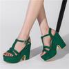 Women's Gladiator Sandals Platform Summer Shoes Sexy Punk Heels Flip Flops T-Straps Flock Green Black Party Shoes Female Vintage