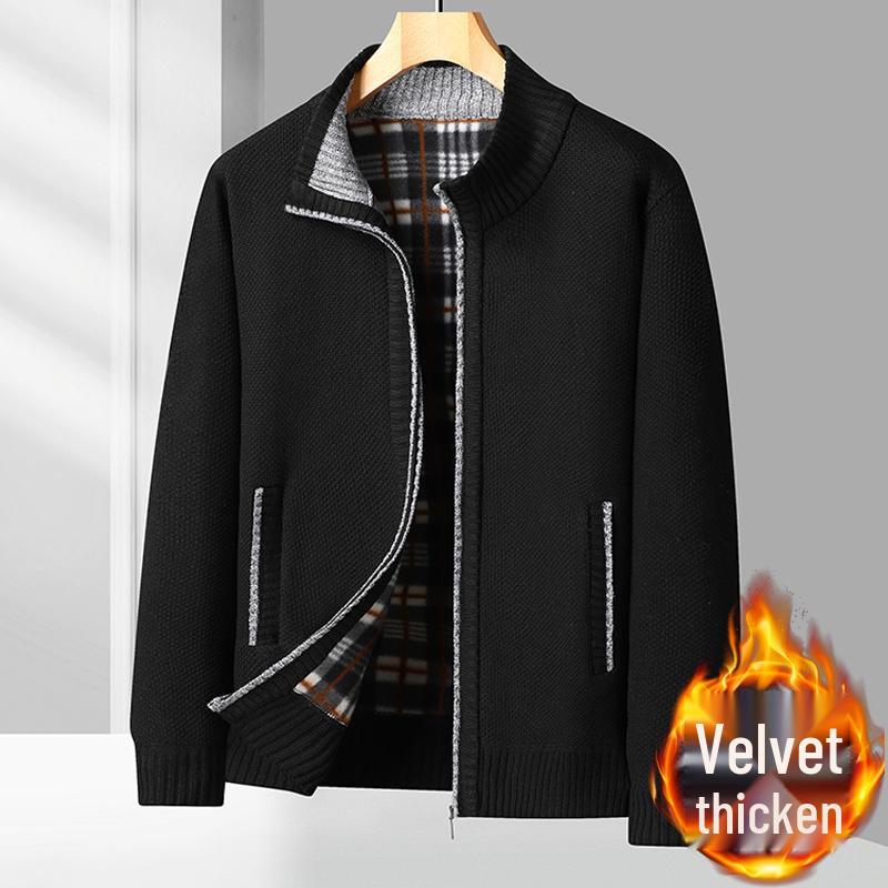 Woodpecker Herren Fleece-gefütterte Strickjacke: Herbst/Winter-Ausgabe 2025 - Lässiger, warmer Pullover für Väter mittleren Alters.