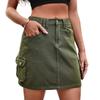 2025 New Trendy Women's Fashion Casual Solid Wash Denim Multi Pocket Belt Coat Shorts Skirt