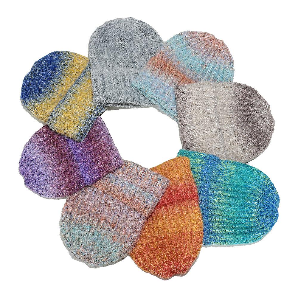 Autumn and winter pullover hat fashion versatile ear protection hat tie-dye gradual change color knitted hat winter hat women