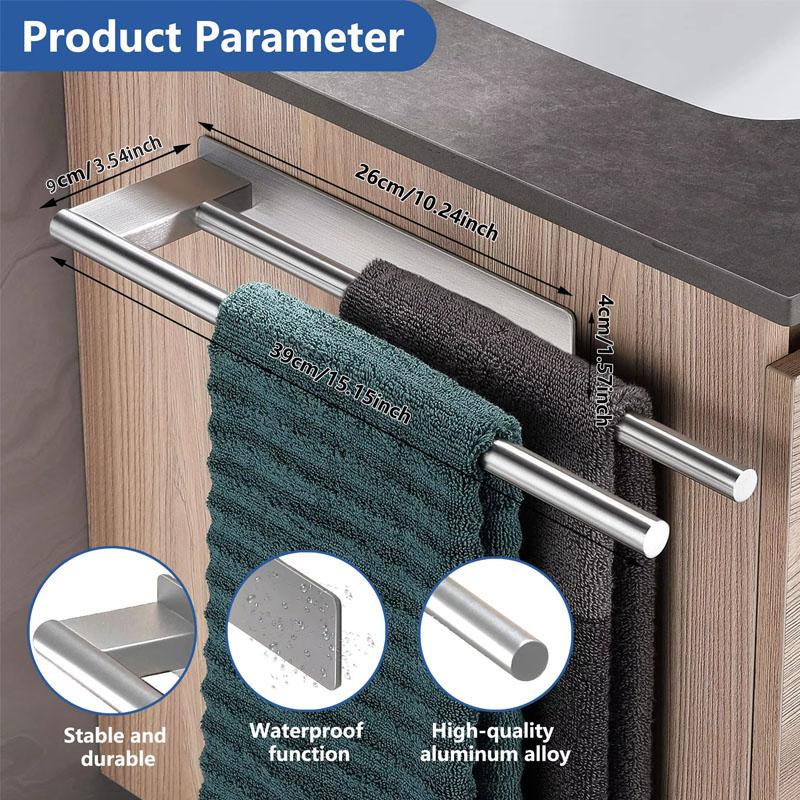 No Drill Brushed Stainless Steel Towel Rack Rust-Resistant Bathroom Towel Holder with Shelf Wall-Mounted Towel Bar