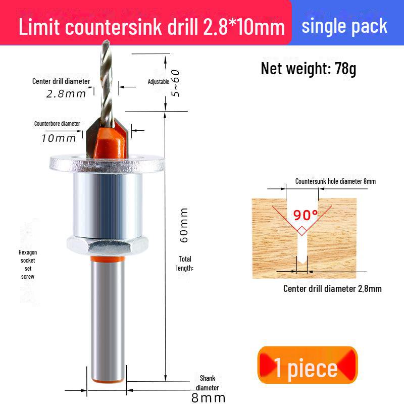 Alloy Countersink Drill Head with Limiter for Woodworking and Screw Installation