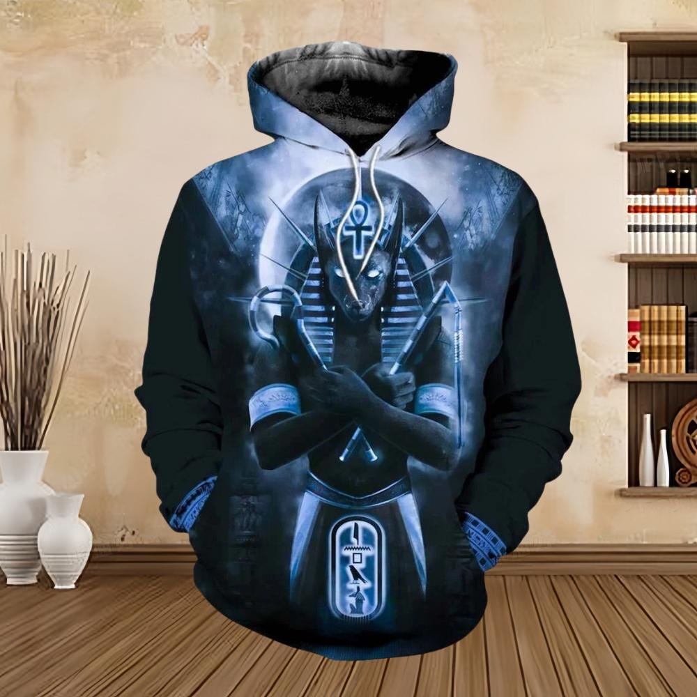 Herren Hoodie Ägypten Anubis Design Hoodies 3D Druck Grafik Tops Herbst Langarm Pullover Streetwear Kapuzenpullover Herren Kleidung