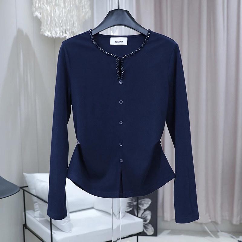 

2026 New Women s Plus Size Beaded Long-Sleeve Slimming Top with Waist-Cinch - High-End Autumn Style. XL (Recommended for 59-68 kg)