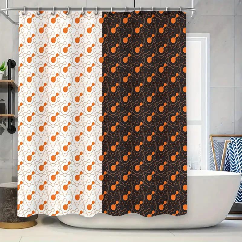 Orange White Shower Curtains with Black Gold Geometric Pattern for Bathroom Decor Modern Printed Fabric Shower Panels