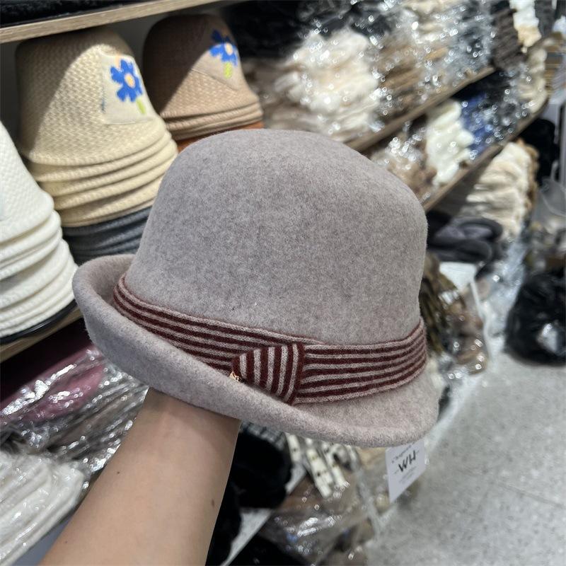 

Ретро полосатая тесьма шерстяная передняя перевернутая шляпа-ведро женская осенне-зимняя теплая литературная и повседневная шляпа-ведро M（56-58cm） бежевый