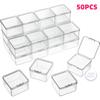 50 Stück Klare Klickdeckel Kunststoff-Aufbewahrungsboxen Stapelbarer Organizer Kleine Quadratische Boxen für Bastelbedarf Schmuck DIY Perlen Behälter Set
