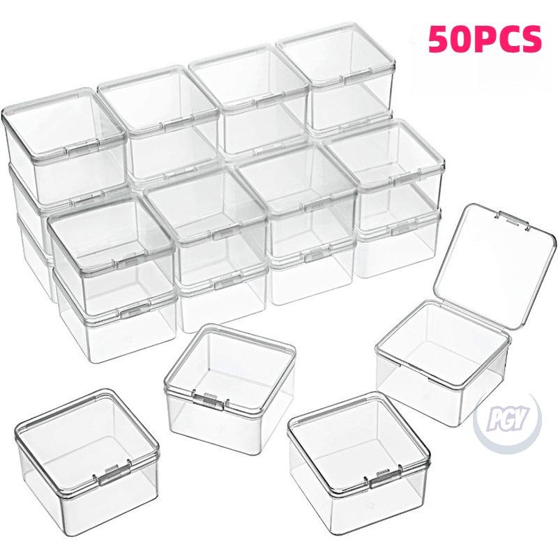 50 Stück Klare Klickdeckel Kunststoff-Aufbewahrungsboxen Stapelbarer Organizer Kleine Quadratische Boxen für Bastelbedarf Schmuck DIY Perlen Behälter Set