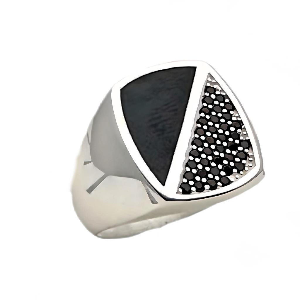 

Серебряное кольцо с эмалью из черного циркона 240053212G10Y 17