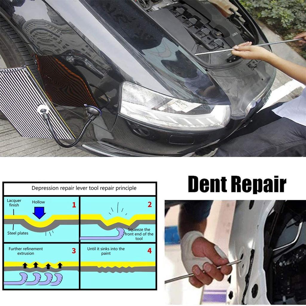 6Pcs Car Body Paintless Repair Removal Tools Automotive Door Dent Repair Hooks Stainless Steel Push Rods Kits