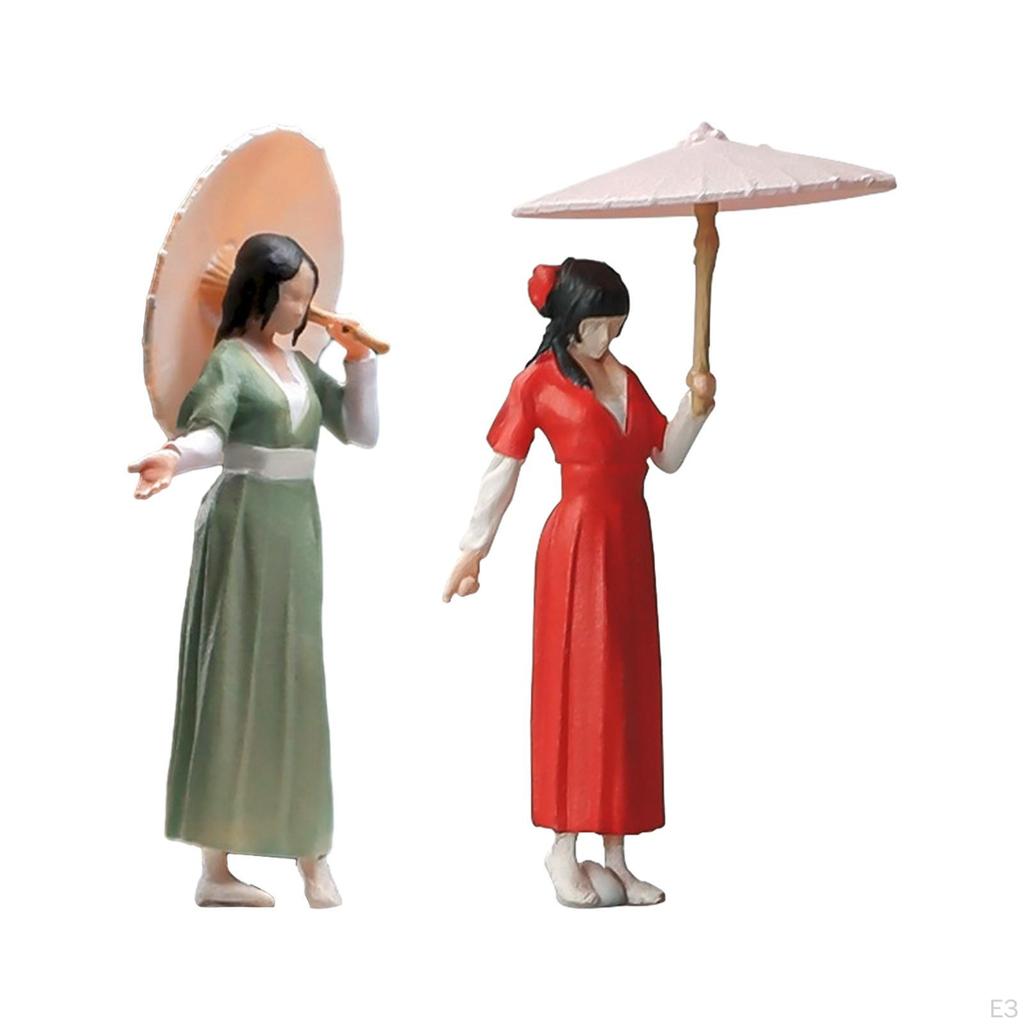 1/64 Ancient Customs Girl Figure Handpainted Pose Scene Resin Miniature Mini Doll for Sand Table DIY