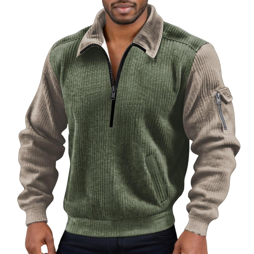 Men's Flip Collar Long Sleeves Half Zipper Hoodie