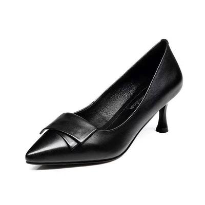 Echtleder Schuhe Damen Pumps mit spitzer Zehe Hohe Absätze Flach Mode Schwarz Arbeitsschuh Damen Partyschuhe Übergröße 33-40