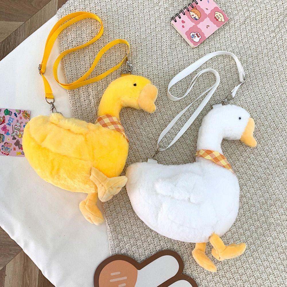 Solid Color Cute Duck Crossbody Bag Zipper Shoulder Bags Casual Big Goose Plush Bag  Streetwear