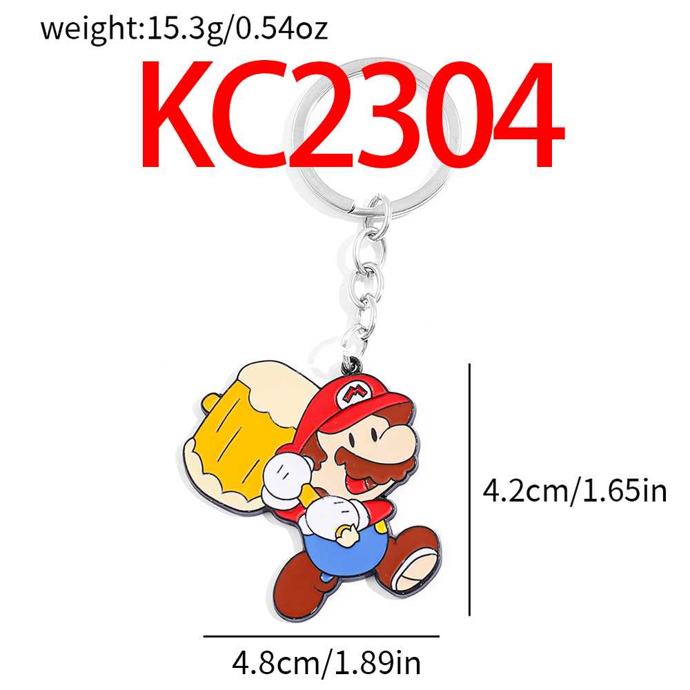 Mario Anime Keychain Cartoon Mario Luigi Peach Bowser Toad Yoshi Double Sided Pendant Keyrings