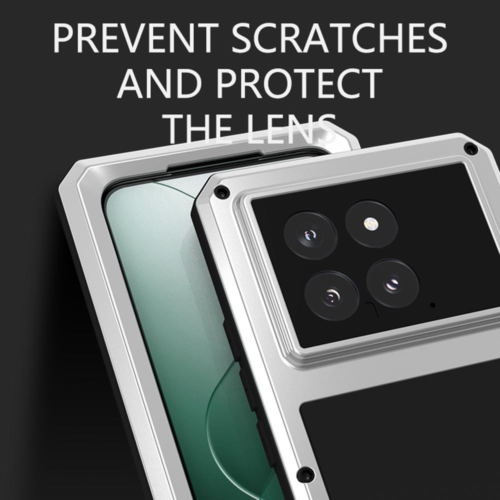 LOVE MEI For Xiaomi 14 Pro Case with Tempered Glass Film Metal+Silicone Rugged Phone Cover