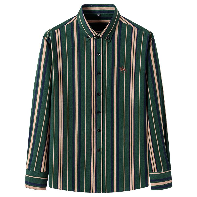 Plus size 100%cotton korean fashion long-sleeve shirts for men slim fit formal plain shirt striped houndstooth plaid clothes