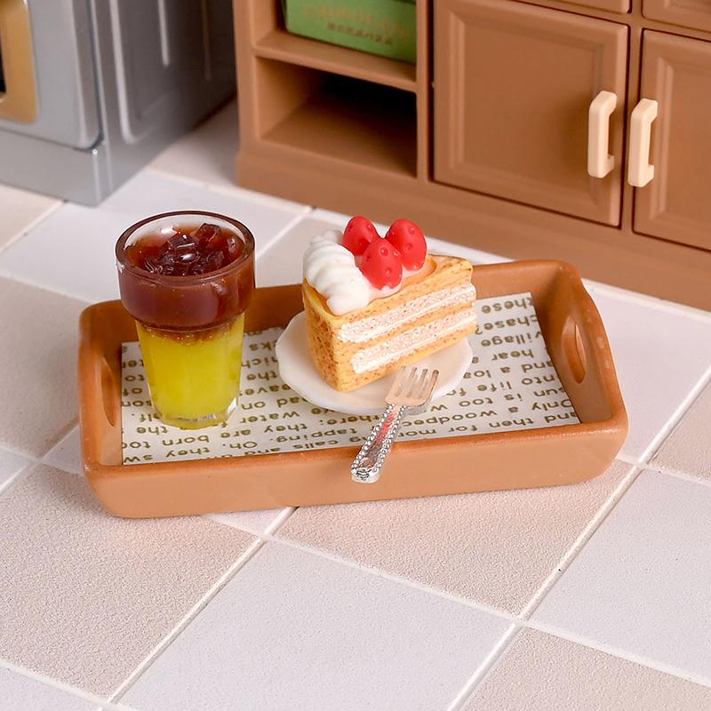 Miniature Dollhouse Decor Mini Milk Tea Cake With Plate For Kid Pretend Play Toys