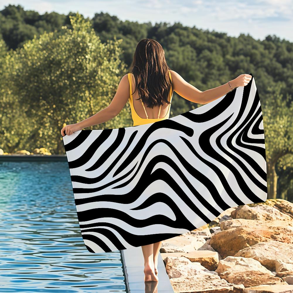 Black White Print Zebra Anime Towel Quick Drying Beach Towels Are Suitable For Swimming Pools Camping Yoga And The Gym