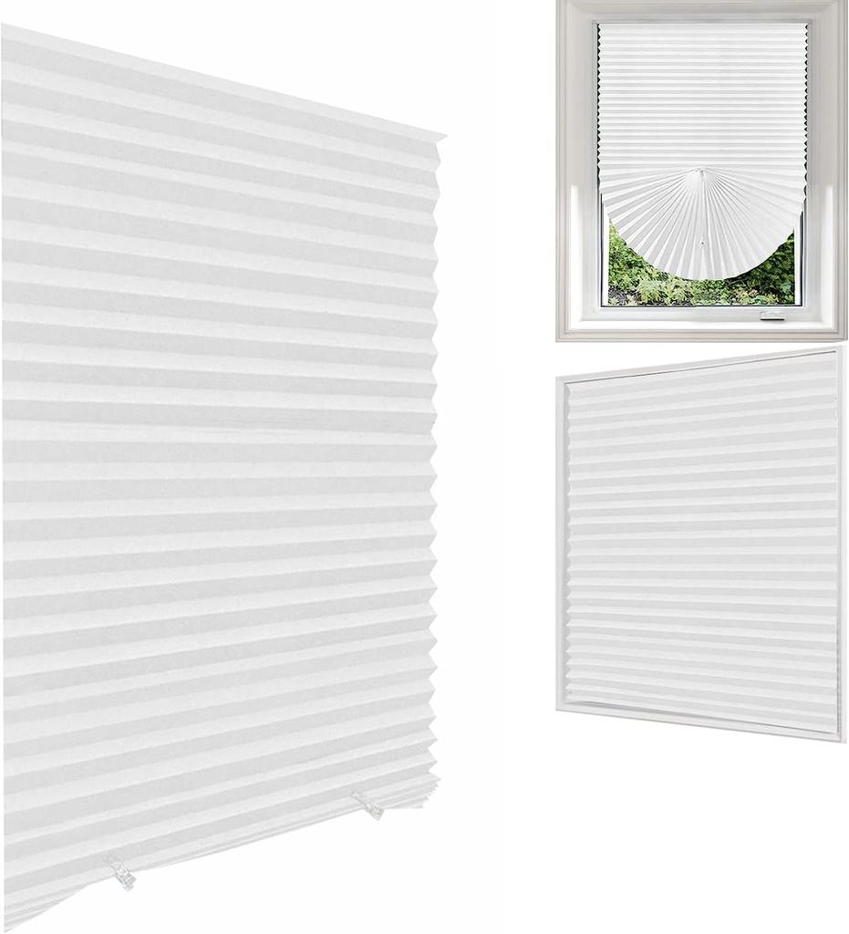 Blind for Window Self Adhesive Pleated Blinds Cordless No Drill Fabric Blinds Room Darkening Shades Blackout Shades for Bathroom