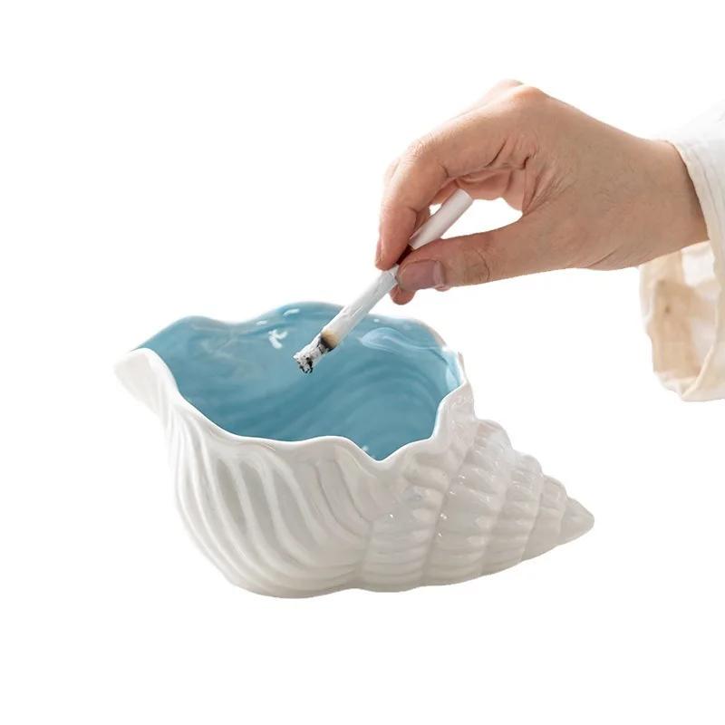 Creative Trend Ceramic European Style Ashtray Living Room Luxury Conch Storage Ornament Home Decoration Photography Props