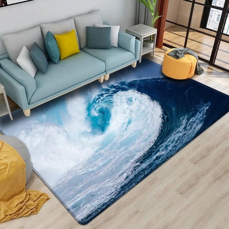 Beach Waves 3D Printed Carpets for Living Room Kids Room Rug Kitchen Mat Floor Carpets Modern Entrance Mat Home Bathroom Rugs