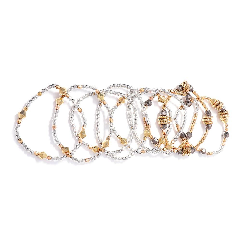 Women Plastic Beaded Bracelet Stack Set Gold Silver Boho Layered Stackable Bracelets