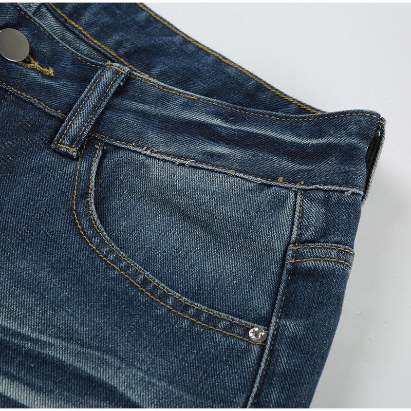 Patchwork Pockets Jeans Korean Fashion Low Rise Casual Straight Denim Pants Distressed Y2k Trousers for Women Basic Solid Color Jean