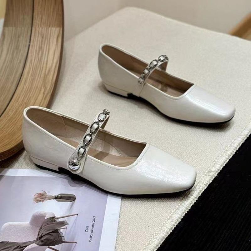 Soft Sole Heel Square Head with Mary Jane Shoes Women's Evening New Single Shoes Low Skirt Autumn Retro Small Gentle Wind