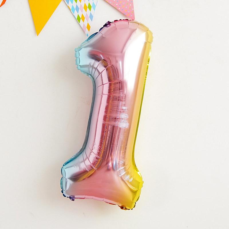 Korean Xiaohongshu 30-inch Rainbow Gradient Number Balloons for Children's Birthday Party Photo Decor.