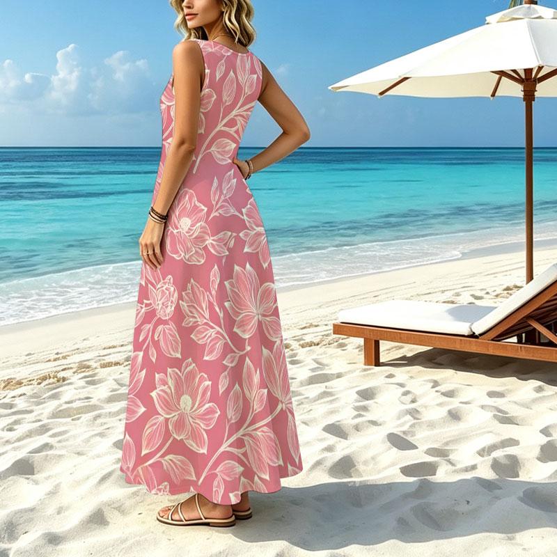 Women's Sleeveless Maxi Dress,Lightweight Floral Print,Versatile Casual Outfit for Daily Wear,Beach Vacation Date Night Chic Women's Fashion
