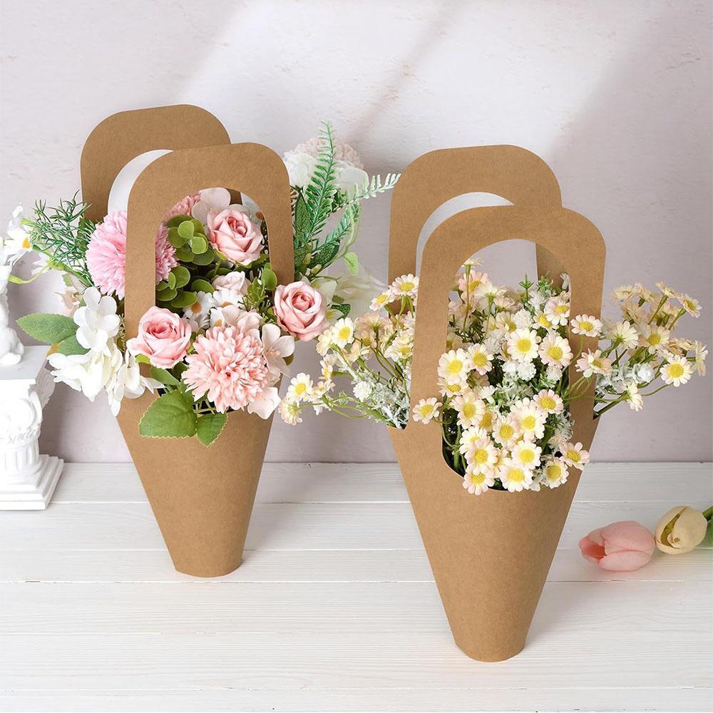 20pcs Kraft Paper Flower Gift Bags For Valentine Wedding