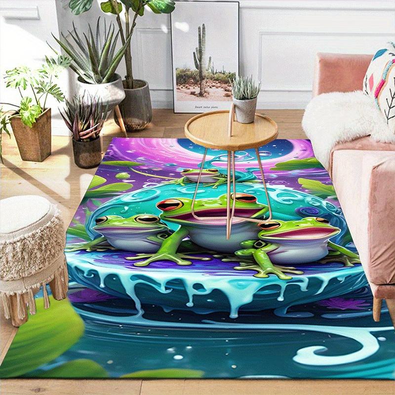 1pc Cute frog family Print, Design Indoor Area Rug - Soft, Anti-Slip, and Durable Gaming Room Decor for Bedroom