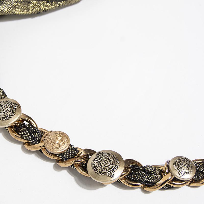 Ethnic Style Belt Women's Rose Retro Button Gold Scarf Chain Pearl Small Fragrance Style Fashionable Belt