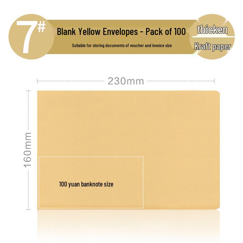 Set of 200 Kraft Paper Envelopes - Large, Medium, Small Sizes, Thick White & Yellow Receipt Pockets