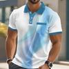 Trendy Short Sleeve Polo Shirt, Geometric Pattern, Casual Men's Top