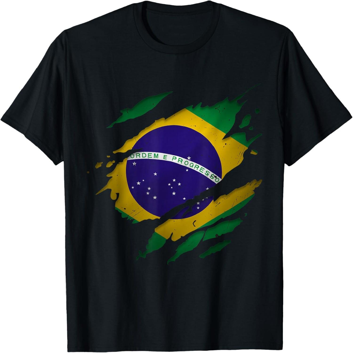 Proud Brazilian Products _ Brasil Torn Ripped Brazil Flag T-Shirt S