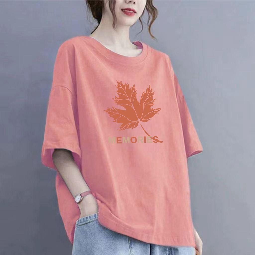 Tricou cu mâneci scurte din bumbac Top casual imprimat la modă de vară pentru femei