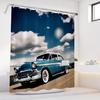 Cool Retro Car Shower Curtain Vintage Antique Car Sunset Cloudy Theme Fabric for Men Boys Bathroom Decor Sets with Hooks Waterproof Washable 72 x 72