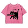 Surprised Black Catprinting Female Washed Short Tshirt Breathable Summer T Shirt Fashion Top Midriff-Baring Tshirts Women