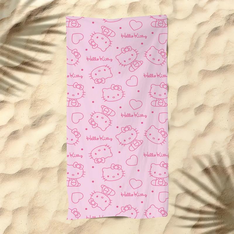 Cute Cartoon Kitten Printed Microfiber Beach Towel Quick Dry Soft Bath Towel For Kids Seaside Swimming