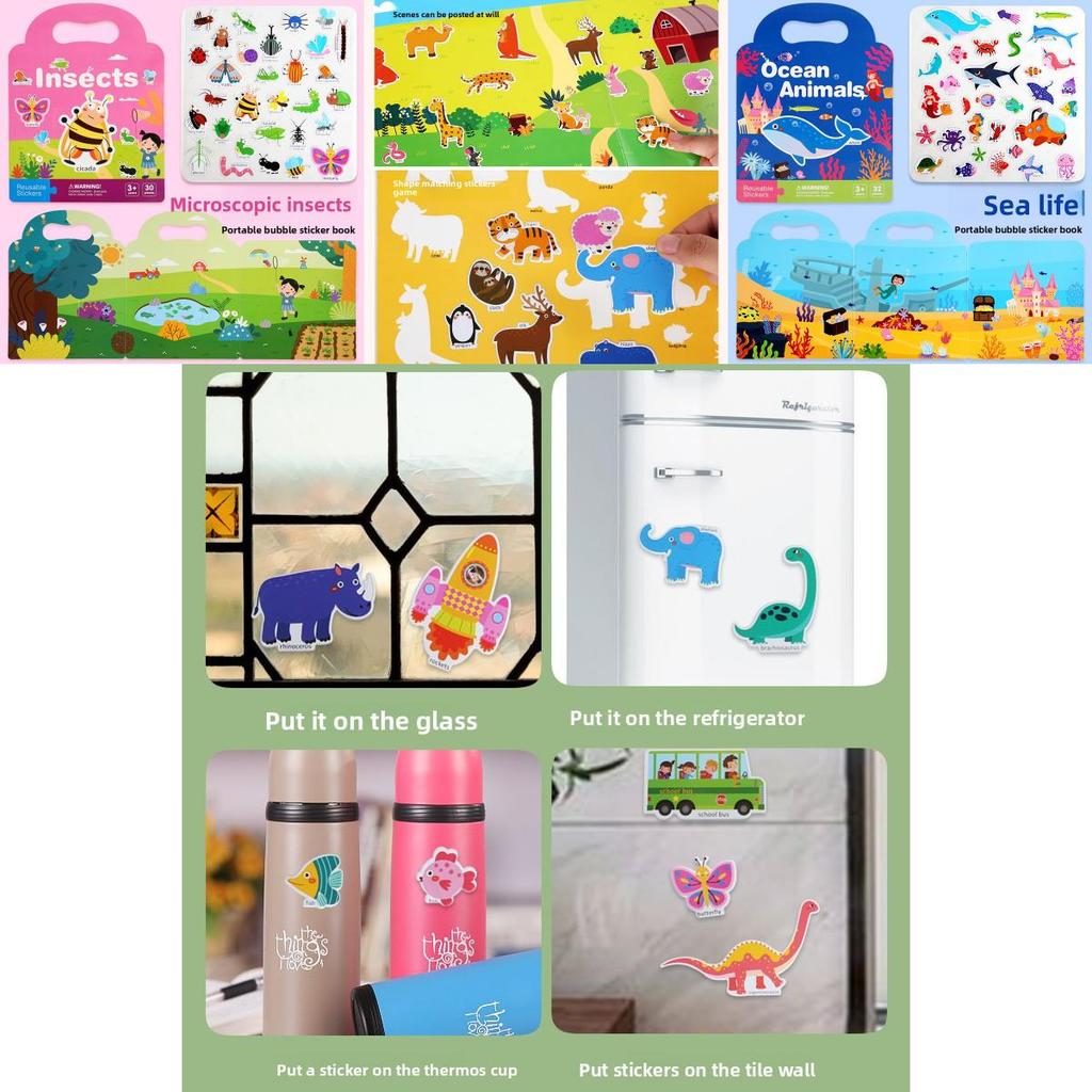 Kinder-Stickerbuch mit wiederverwendbarem Papier und Blasenstickern für frühes Lernen und Gehirnentwicklung