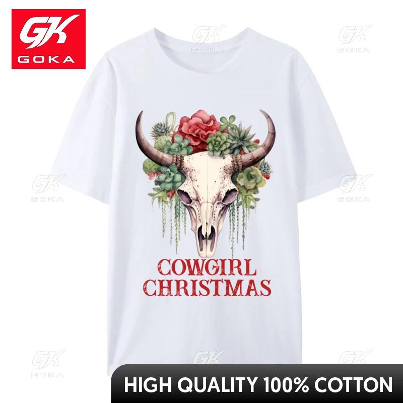 

Cowgirl Christmas Skull Holiday Tshirt Unisex Pure Cotton Leisure TShirt Unisex Tee Shirt Classic Short Sleeve Tops Graphic Printed S