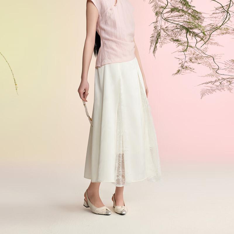New Chinese Style High-Waisted Lace A-line Skirt