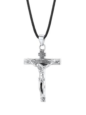 Cross Necklace for Men and 925 Pendant Christ Amulet Unisex Chain [U7] Women, Large, Silver, Top, Hypoallergenic, Accessory, (String 55cm)