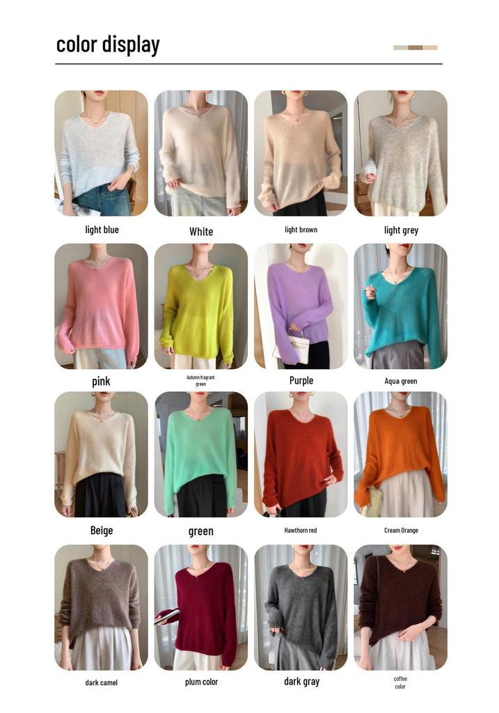 Mulberry Silk V-neck Sweater: Soft, Lightweight Velvet Knit, Women's Loose Fit for Autumn/Winter.