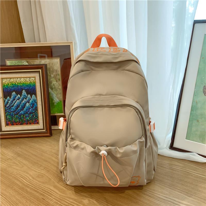 School Bag Large Capacity School Bag Women's New Backpack Lightweight Nylon Solid Color Middle School Student Backpack
