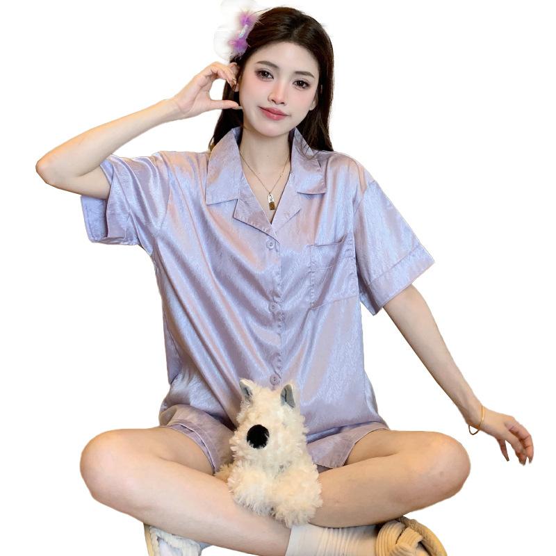 Can Wear Imitation Silk Short-Sleeved Shorts Loungewear Female Student Dormitory Casual And Comfortable Pajamas Set