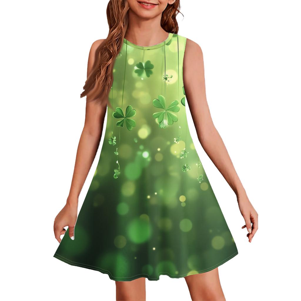 Girl Summer Dress Sleeveless Printed Color Casual Dress St. Patrick's Day