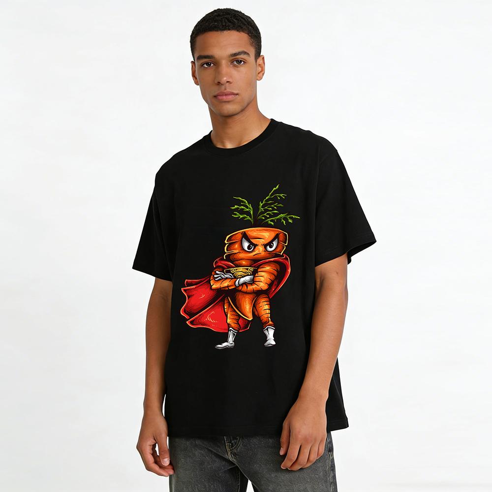 Cool Carrot Superhero Print Fun Trendy Personality Fashion Top Pure Cotton T-shirt